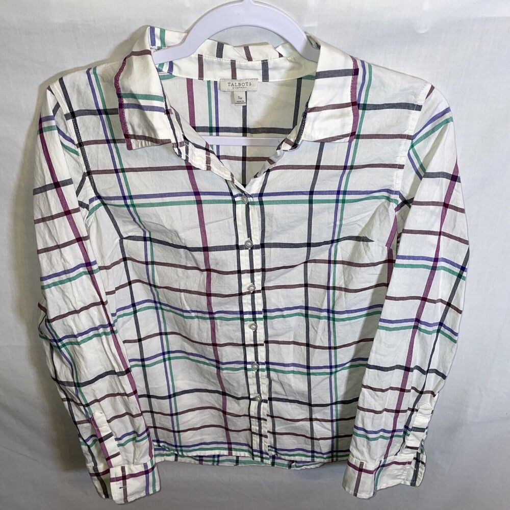Talbots Petite Dress Shirt Women’s Size Small White Striped Button Up Long Slv